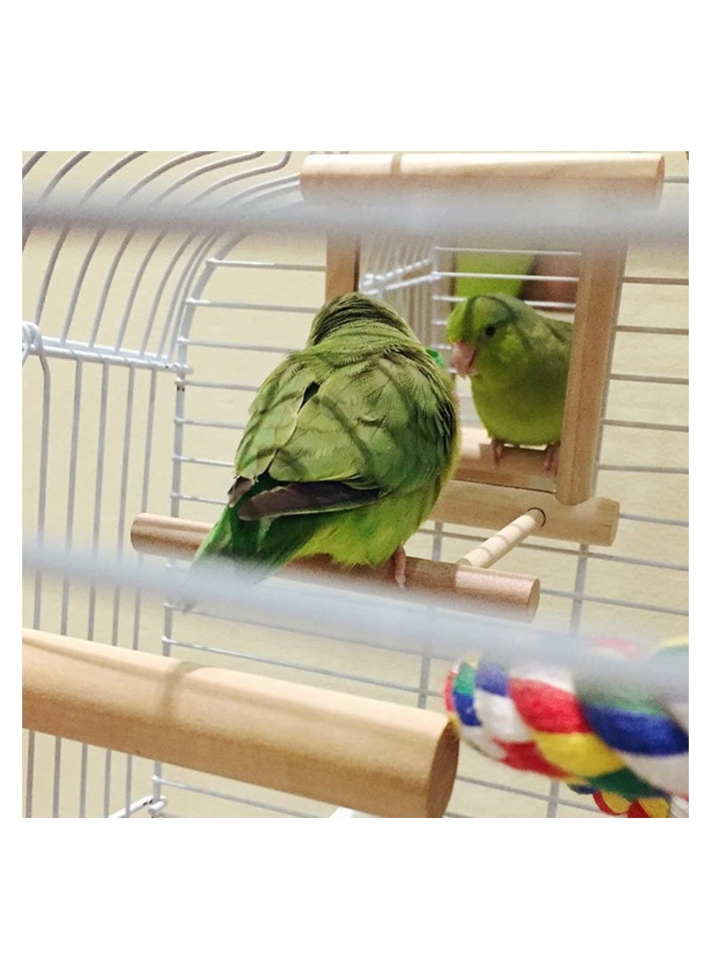 Bird Mirror with Swing Hummingbird Swing Bird Perches for Parrots Stand Wooden Swing Toy for Macaws Lovebird Cockatoo Parakeet Conure Finch Cockatiels - Image 5